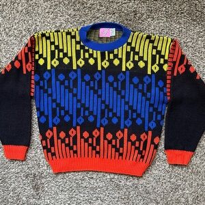 Pinwheels Sweater Women’s Size Medium 100% Acrylic Made In USA Retro Multicolor